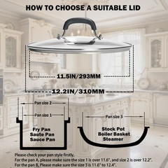 12″ Tempered Glass Lid for Frying Pan and Pots Skillets Replacement Cover
