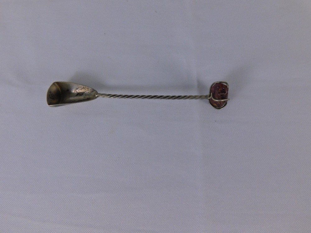 Twisted Handle Cooking Spoon Red Stone Accent Silver Metal Rustic Kitchen Decor