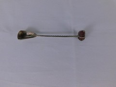 Twisted Handle Cooking Spoon Red Stone Accent Silver Metal Rustic Kitchen Decor