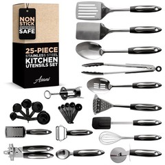 25-Piece Stainless Steel Kitchen Utensil Set | Non-Stick Cooking Tools | Dishwas