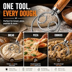 Danish Dough Whisk for Sourdough Bread – Stainless Steel Dutch Bread 2 Eyes 1.0