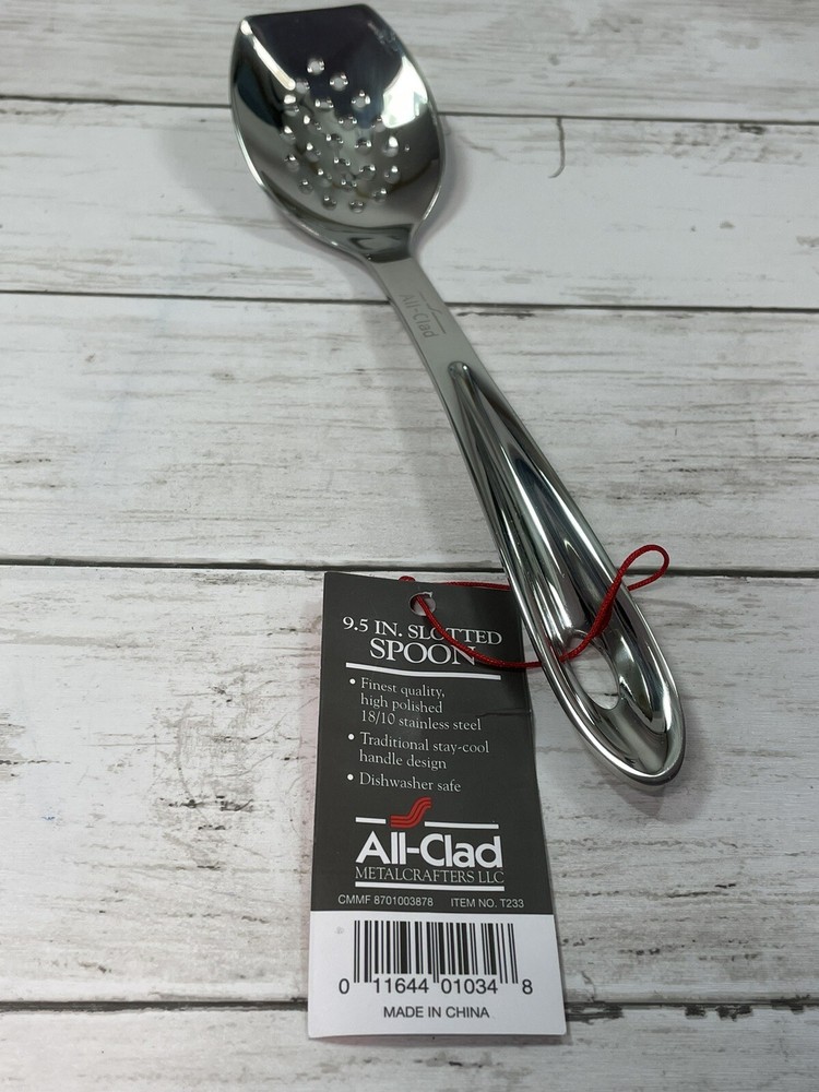 All-Clad Cook & Serve Stainless Steel Slotted Spoon, 9.5 inch, Silver, NEW