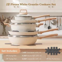 SODAY 12 Pcs Pots and Pans Set Non Stick, Cookware Sets 12 Pieces, White