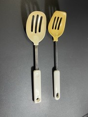 Lot Of 2 Vintage Rounded Slotted Spoons ~ 1 Ekco 400° Max & 1 Unbranded