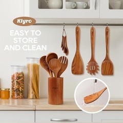 Wooden Cooking Utensils Set Nonstick Spoon Spatula Spreader with Holder 9 Pcs