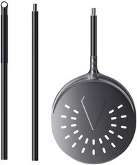 Turning Pizza Peel, 9 Inch Aluminum Perforated Peel with Detachable 33 or 48 Inc