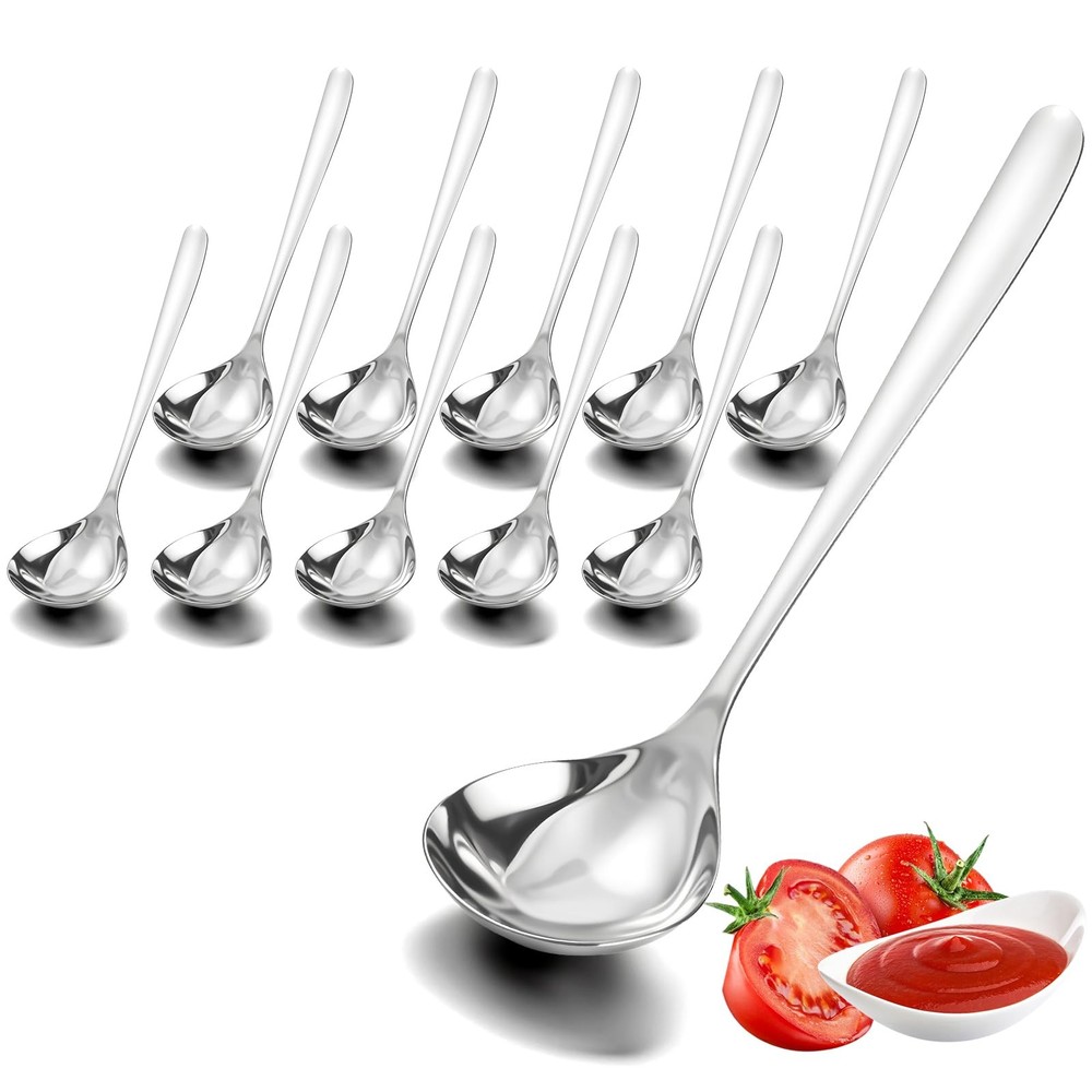 Small Stainless Steel Gravy Soup Ladle Serving Spoons Silver 8.2 In 10 PCS