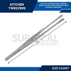 BBQ Kitchen Cooking Tweezers Tongs 12″ Extra-Long Stainless Steel with Round Tip