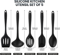 5PCS Silicone Kitchen Utensils Set, Non Stick Cooking Tools, Black | Silicone Sp