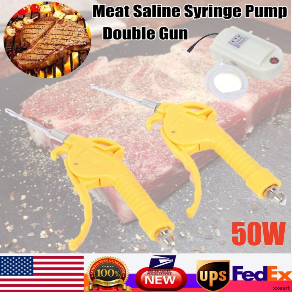 Electric Double Pump Gun Meat Saline Syringe Meat Processor Injector 10 Needles
