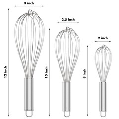 304 Stainless Steel Whisk Set, Dishwasher Safe Rustproof Metal Whisk