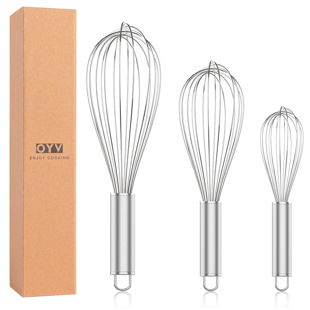 304 Stainless Steel Whisk Set, Dishwasher Safe Rustproof Metal Whisk