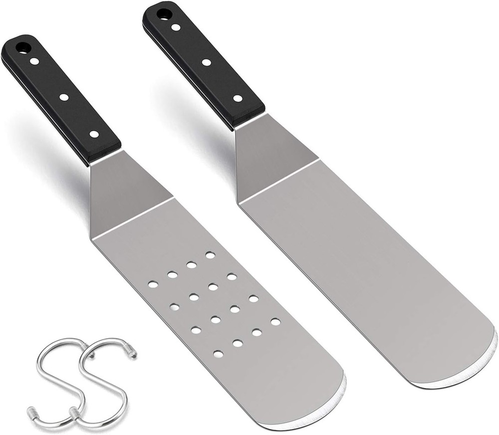 Metal Griddle Spatula, Stainless Steel Long With Riveted Handle, Heavy Duty Perf