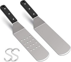 Metal Griddle Spatula, Stainless Steel Long With Riveted Handle, Heavy Duty Perf