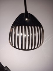 Vtg A&J Kitchamajig Slotted Spoon Whisk Strainer Utensil Red Wood Handle 12” USA