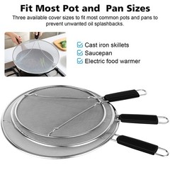 Splatter Screen for Frying Pan – 9.8″ 11.4″ 13″ Stainless Steel Fine Mesh Grease