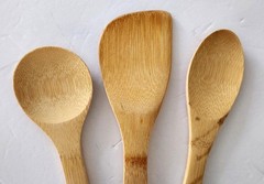 3 PAMPERED CHEF Wood Cooking Spoons OVAL ROUND Stir Fry SPATULA Bamboo Set