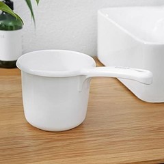 Japanese Plastic Water Ladle Dipper Tabo Flat Bottom Bath Water Scoop White