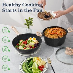 SODAY 12 Pcs Pots and Pans Set Non Stick, Cookware Sets 12 Pieces, Black