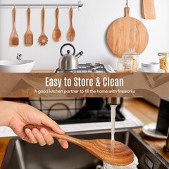 Wooden Spoons Kitchen Utensils Set 5 Pcs Natural Teak Non-Stick Cooking Tools