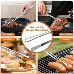 12 Inch Kitchen Tweezer Tongs, 2 PCS Stainless Steel Round & Precision Pointe…