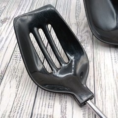 Vintage Nylon Slotted and Solid Serving Spoon Black Plastic Handle Unbranded
