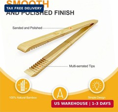 2 Pack Premium Bamboo Toaster Tongs, 10 Inches Natural Wooden Tongs with Serrate