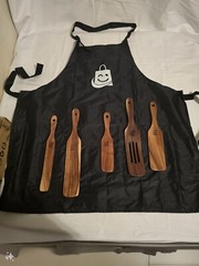 5PCS Wooden Spurtles Set, Non-Stick Natural teak Wood Spatulas Comes With Apron