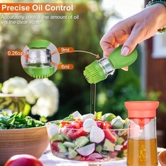 2 In 1 Cooking Oil Dispenser Bottle BBQ Glass Olive with Silicone Brush Dropper