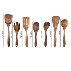 Teak Wood Cooking Utensils 7 Piece Set – Oil Finish – No Lacquer Eco-Friendly!
