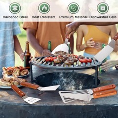 Stainless Steel Spatula Set 6Pc Wood Handle Grill Turner BBQ Flipper