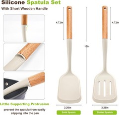 Pack of 2 Silicone Spatula Set with Elegant Wooden Handle, Heat Resistant Solid