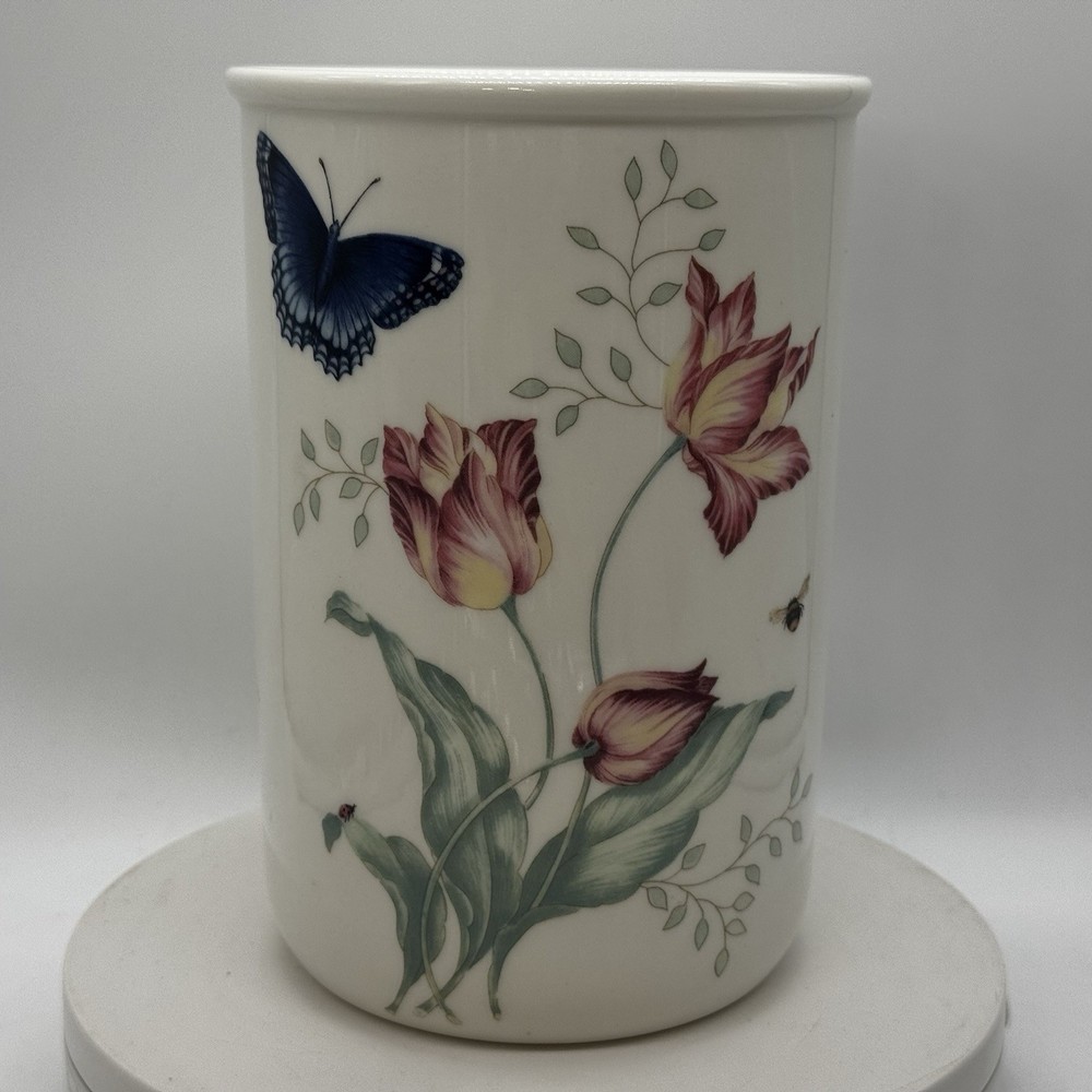 Lenox China BUTTERFLY MEADOW Utensil Crock Vase 7” x 5” EUC