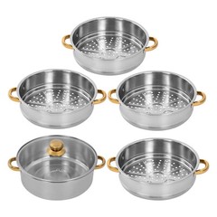 5-Tier 5L Cooking Pot Round Steamer Baskets Stainless Steel Lid Home Cookware