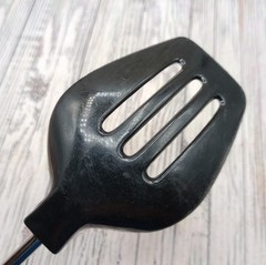 Vintage Nylon Slotted and Solid Serving Spoon Black Plastic Handle Unbranded