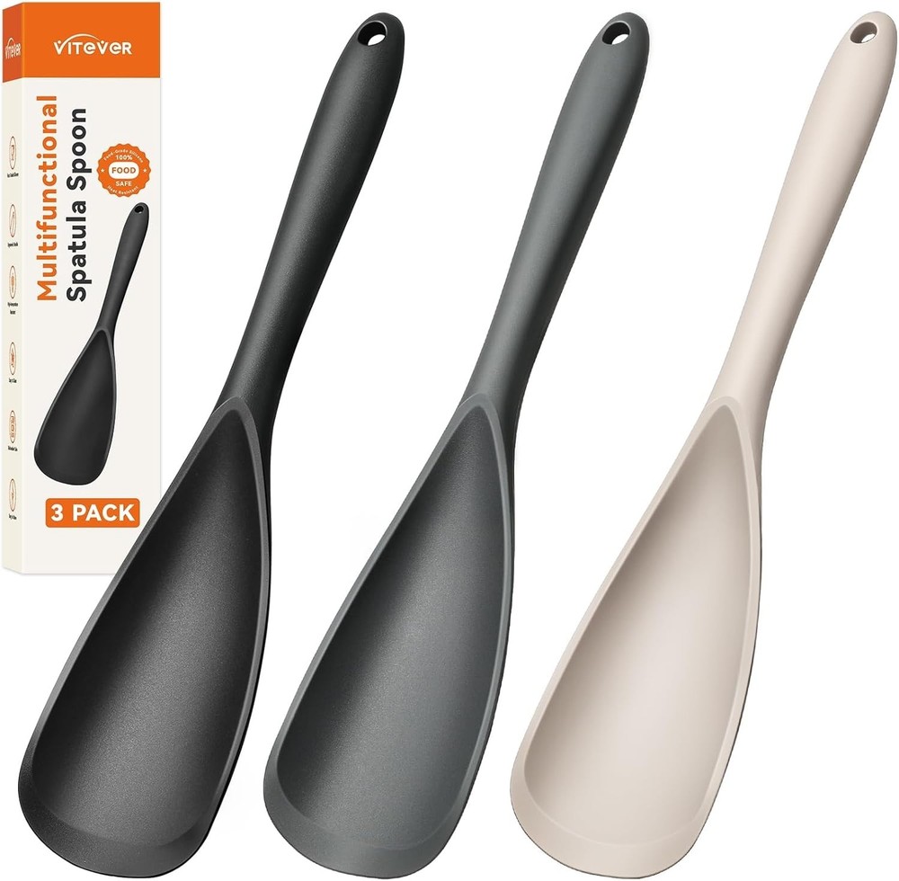 3 PACK Silicone Cooking Spatula & Spoon for Nonstick Cookware, BPA-Free |