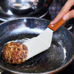 Stainless Steel Steak Spatula Wood Handle Pizza Shovel BBQ Griddle Turner Scrape