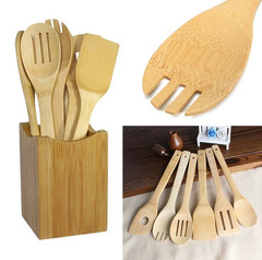 6pcs Bamboo Kitchen Utensil Set – Wooden Spoon & Spatula Cooking Tools – NEW