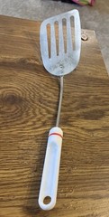 Unbranded Vintage Slotted Spatula 12″ white plastic handle