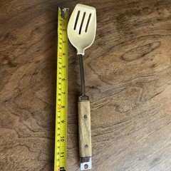 Vintage Unbranded Almond Cream Nylon Slotted Spoon Wood Riveted Handle 12”