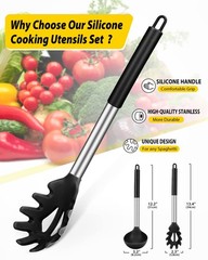 Black Silicone Pasta Fork Ladle Spoon Set Non Stick Kitchen Utensils Cooking