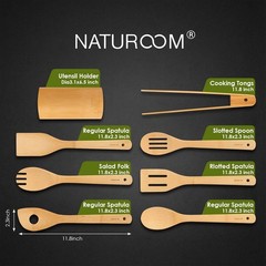 All-Natural Bamboo Cooking Utensil Set of 8 – Perfect for Non-Stick Cookware