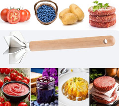 304 Stainless Steel Meat Chopper,6 Blade Ground Beef Masher with Wooden Handle,