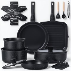 Ammeloo 21 Pcs Pots 21 and Pans Set Non Stick with Grill Pann, Black