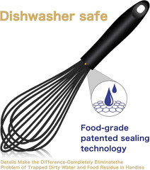 Dishwasher Safe Silicone Whisk, Sealed Waterproof Design Set of 3, Professional