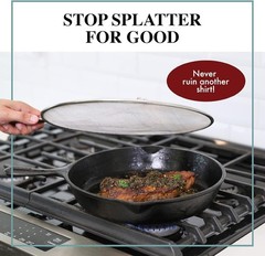 13 Inch Grip Splatter Screen For Frying Pan Skillet Stainless Steel Grease Cover