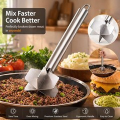 Stainless Steel Meat Chopper and Masher Ground Beef Masher Tool for Hamburger