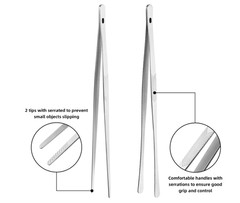 2 Pcs Kitchen Tweezer 12″ Straight & Round Tip Set Long Food Tongs Chef DIY Tool