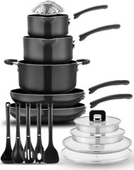 NutriChef 17pcs Stackable Pots and Pan Stainless Steel Set – Black (Open Box)