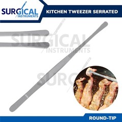 BBQ Kitchen Cooking Tweezers Tongs 10″ Extra-Long with Round Tip German Grade